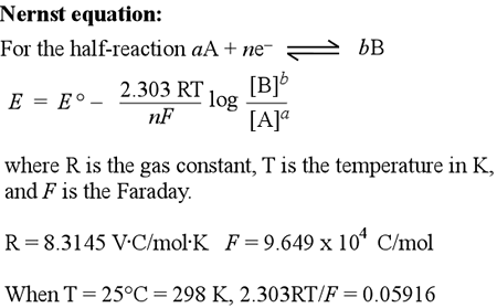 Nernst equation for a reduction half-reaction