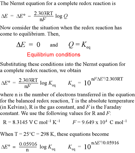 Equilibrium of a redox reaction and the change in standard reduction potential