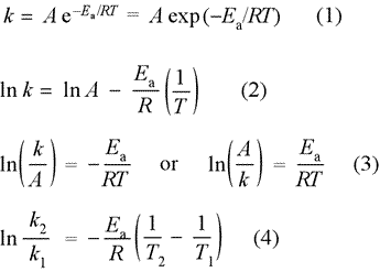 Arrhenius equation and alternate forms relating kinetic rate constants and temprature