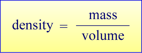 Equation defining density: Density (d) equals mass (m) divided by volume (V)