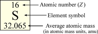 Information about an element as typically represented in the periodic table