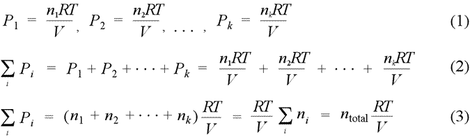 Equations relating the sum of partial pressures to the total number of moles of gas