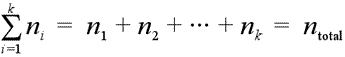 Equation showing total moles is a summation of moles of each component