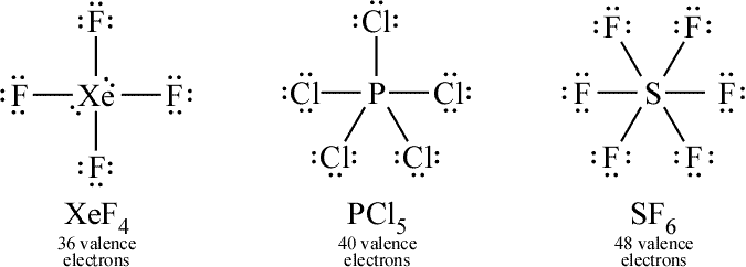 Lewis structures for three molecules with expanded octets